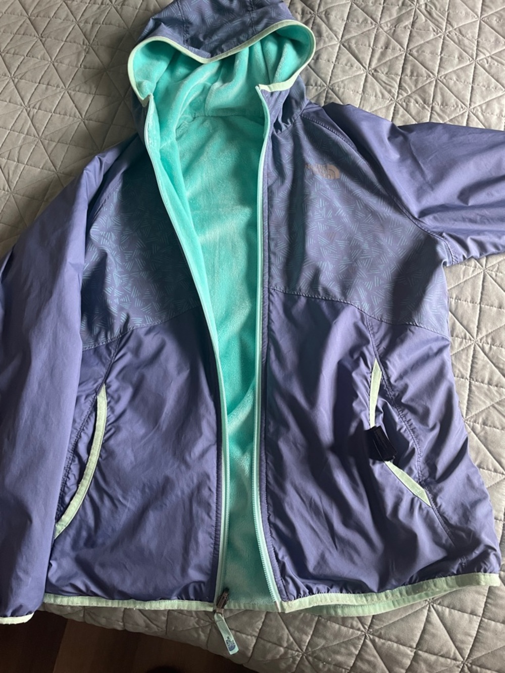 The North Face Girls' Lavender Raincoat with Aqua Lining